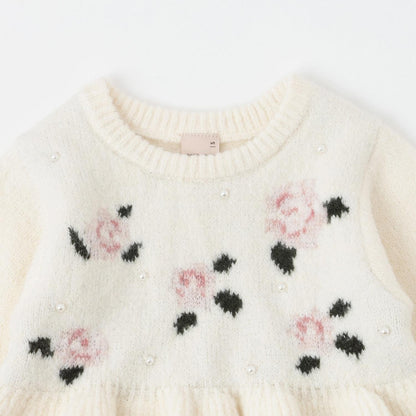 【柔軟蓬鬆/連結】花朵珍珠針織衫<可搭配套裝>