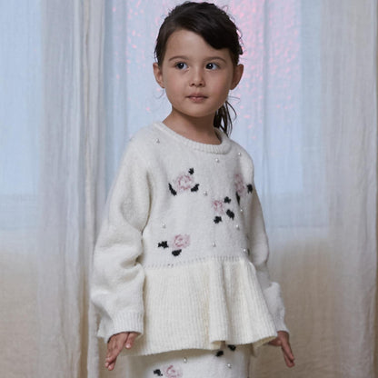 【柔軟蓬鬆/連結】花朵珍珠針織衫<可搭配套裝>