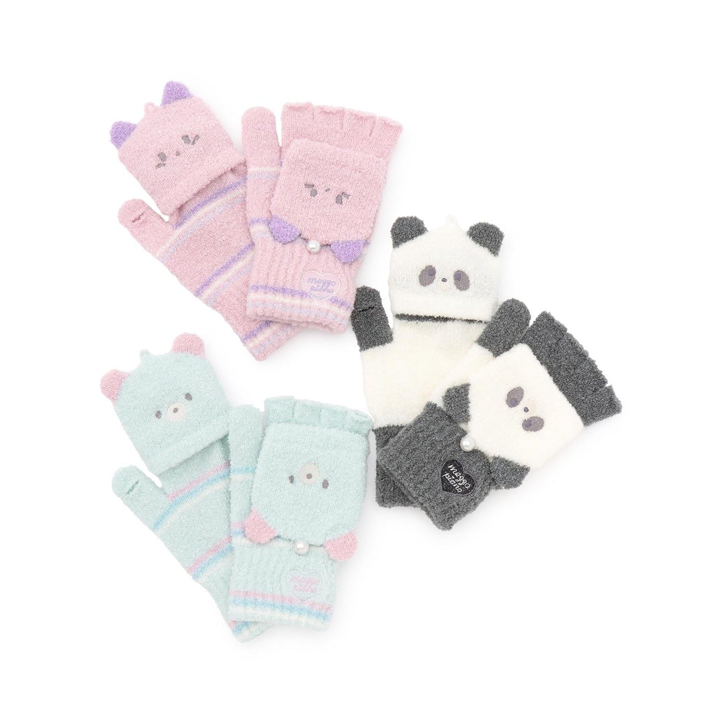 動物臉馬卡龍絨針織手套