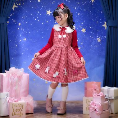 千鳥格提花連衣裙附領巾