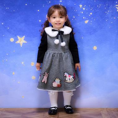 千鳥格提花連衣裙附領巾