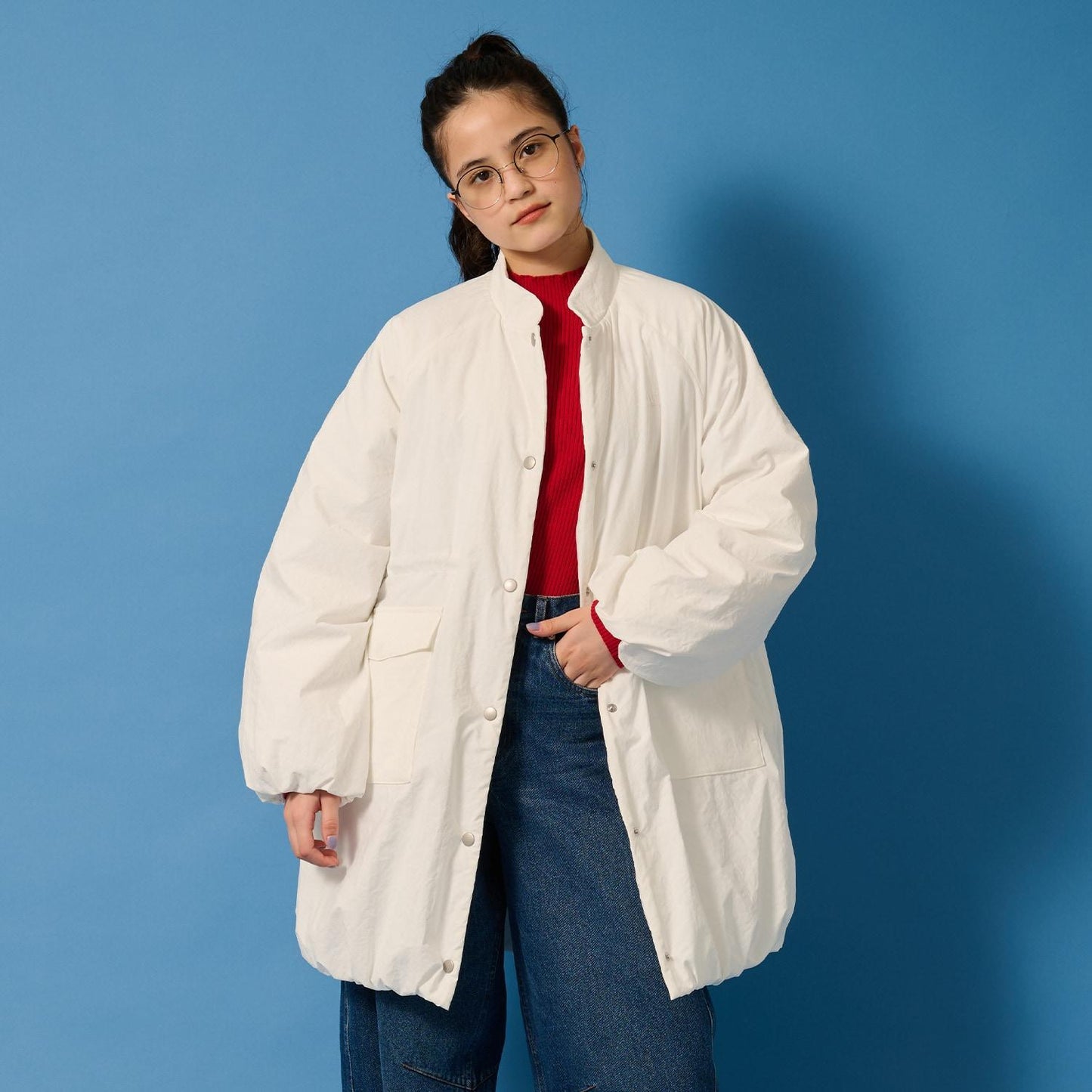 【AMI】【防潑水】附圍巾中棉泡泡袖大衣