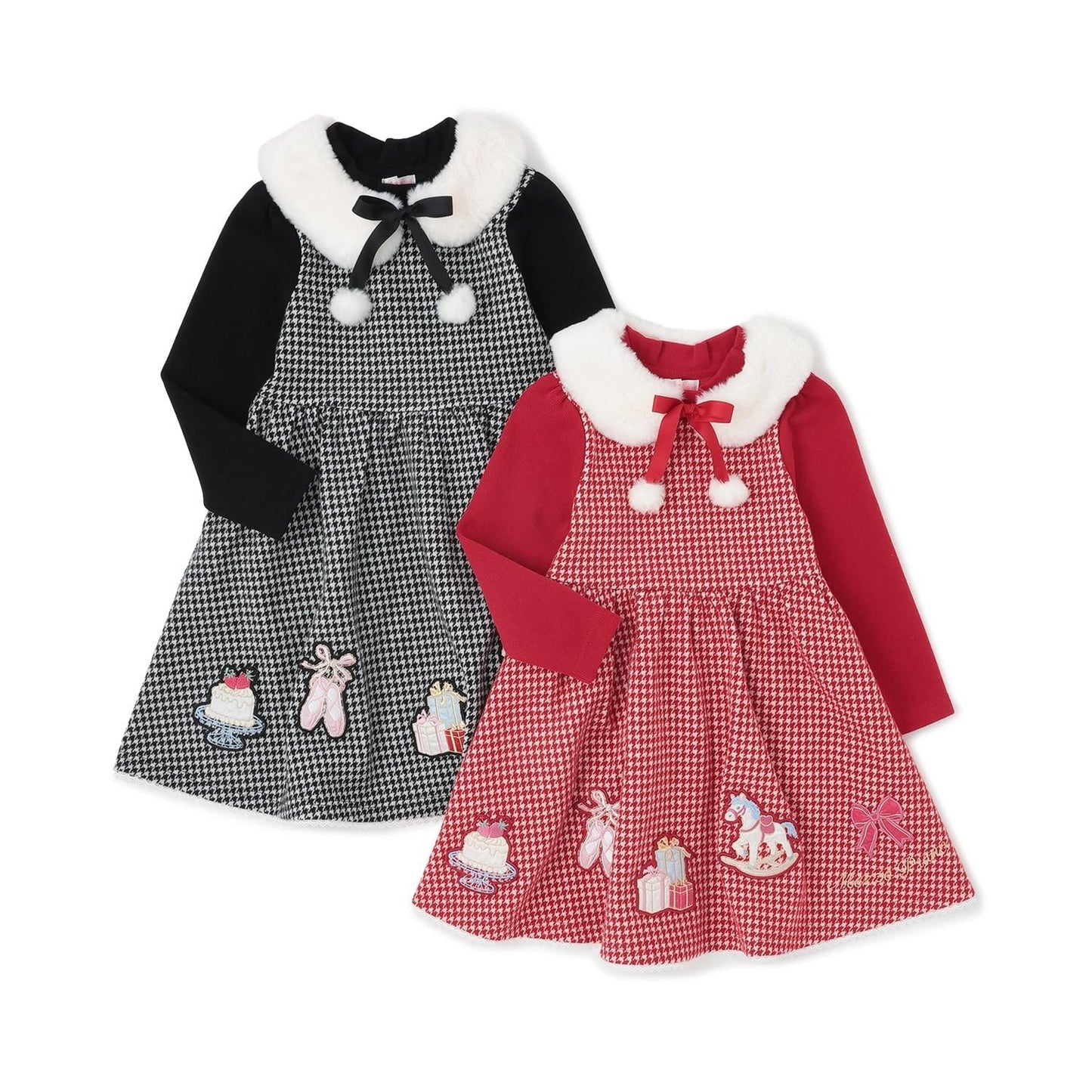 千鳥格提花連衣裙附領巾