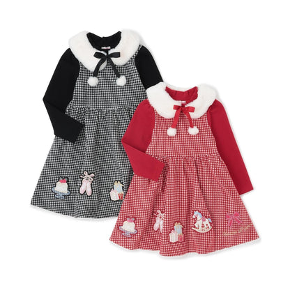 千鳥格提花連衣裙附領巾