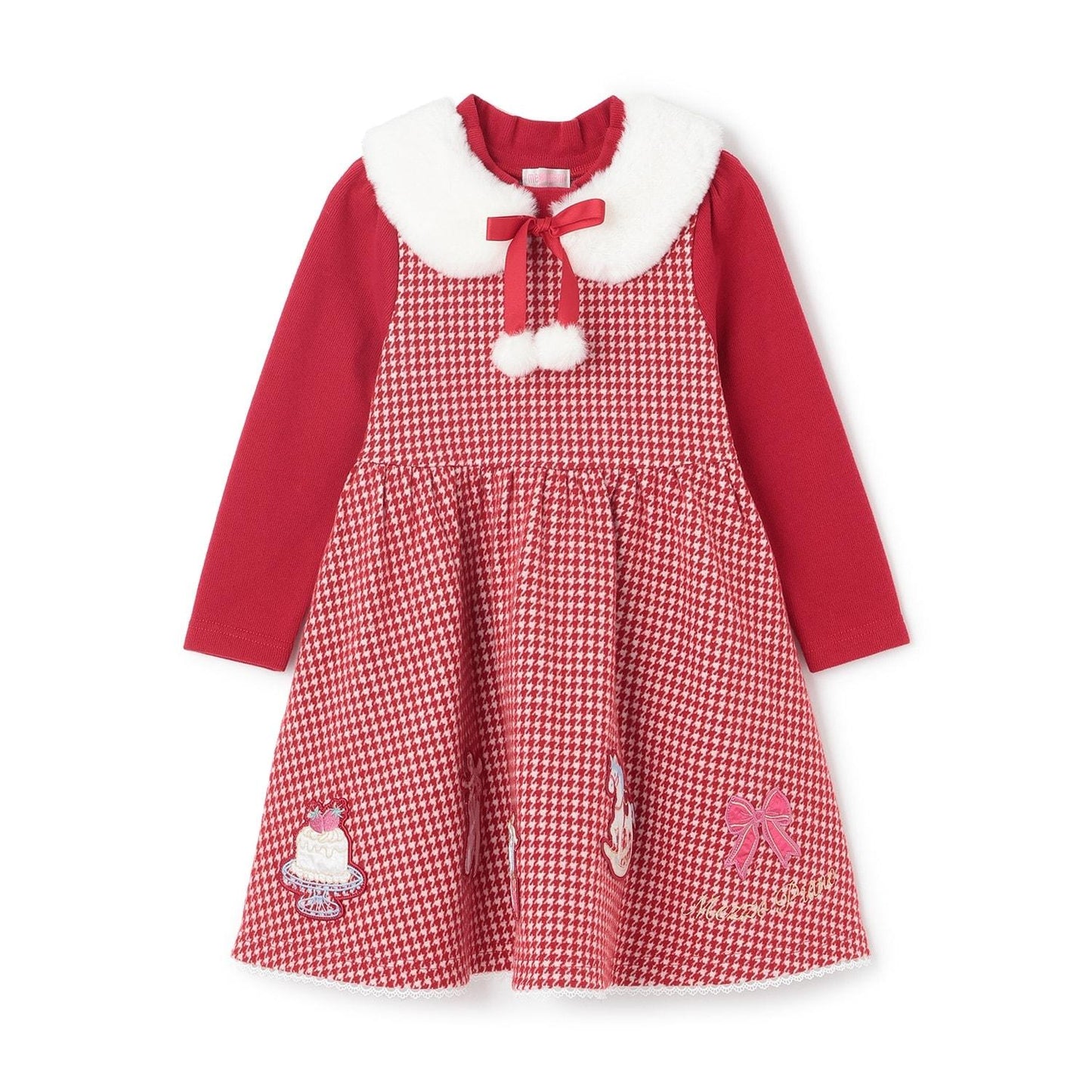 千鳥格提花連衣裙附領巾