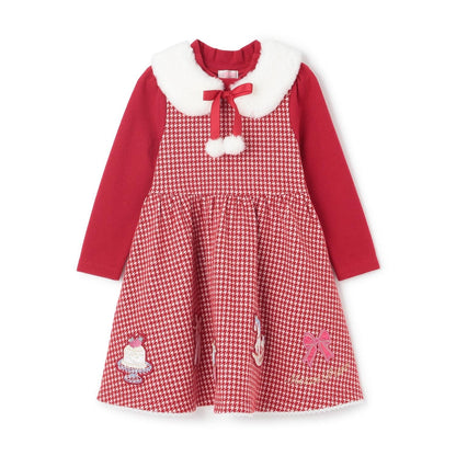 千鳥格提花連衣裙附領巾