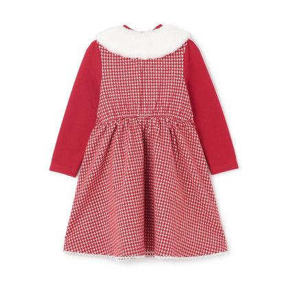 千鳥格提花連衣裙附領巾