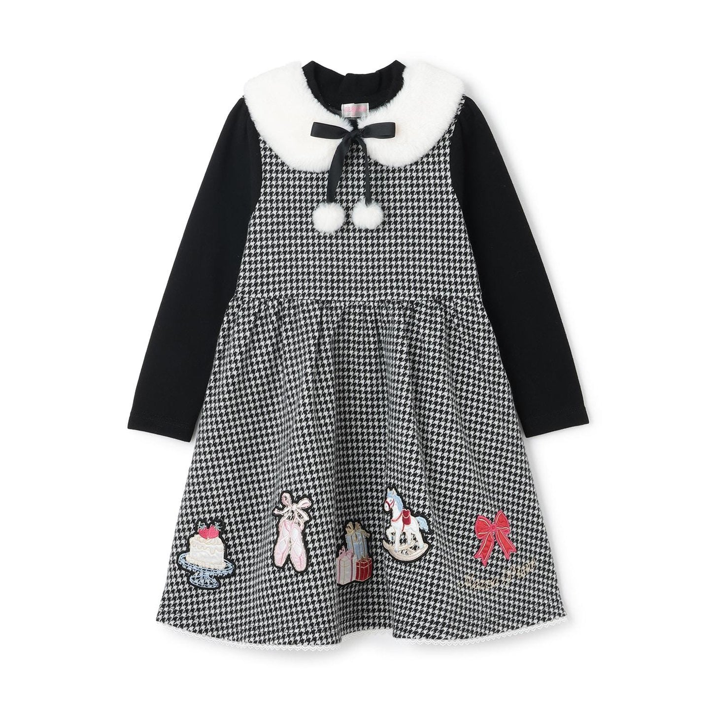 千鳥格提花連衣裙附領巾