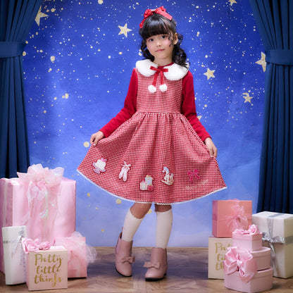 千鳥格提花連衣裙附領巾