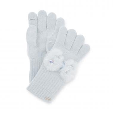 蝴蝶結仿皮草裝飾針織手套