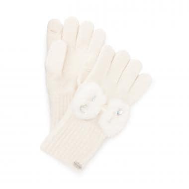 蝴蝶結仿皮草裝飾針織手套