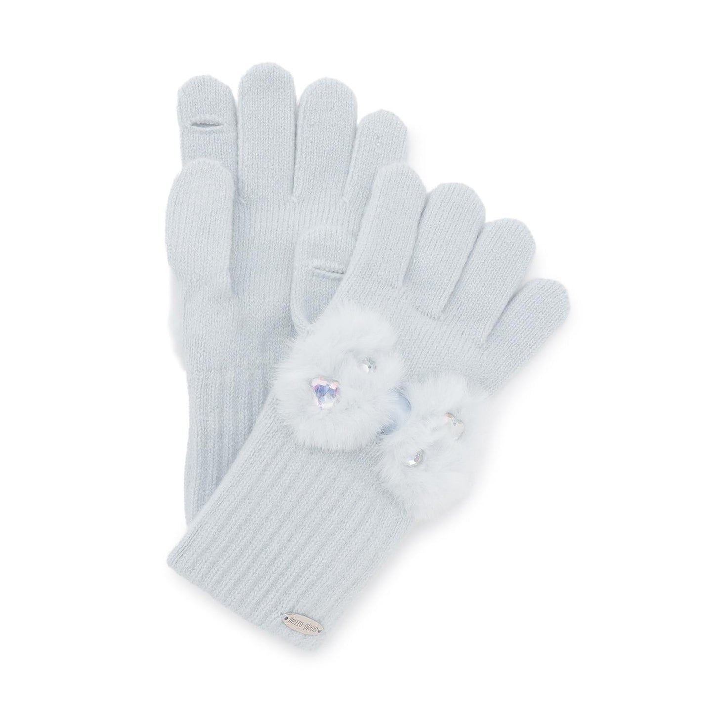 蝴蝶結仿皮草裝飾針織手套