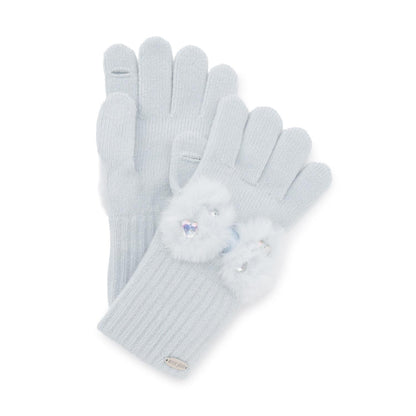 蝴蝶結仿皮草裝飾針織手套