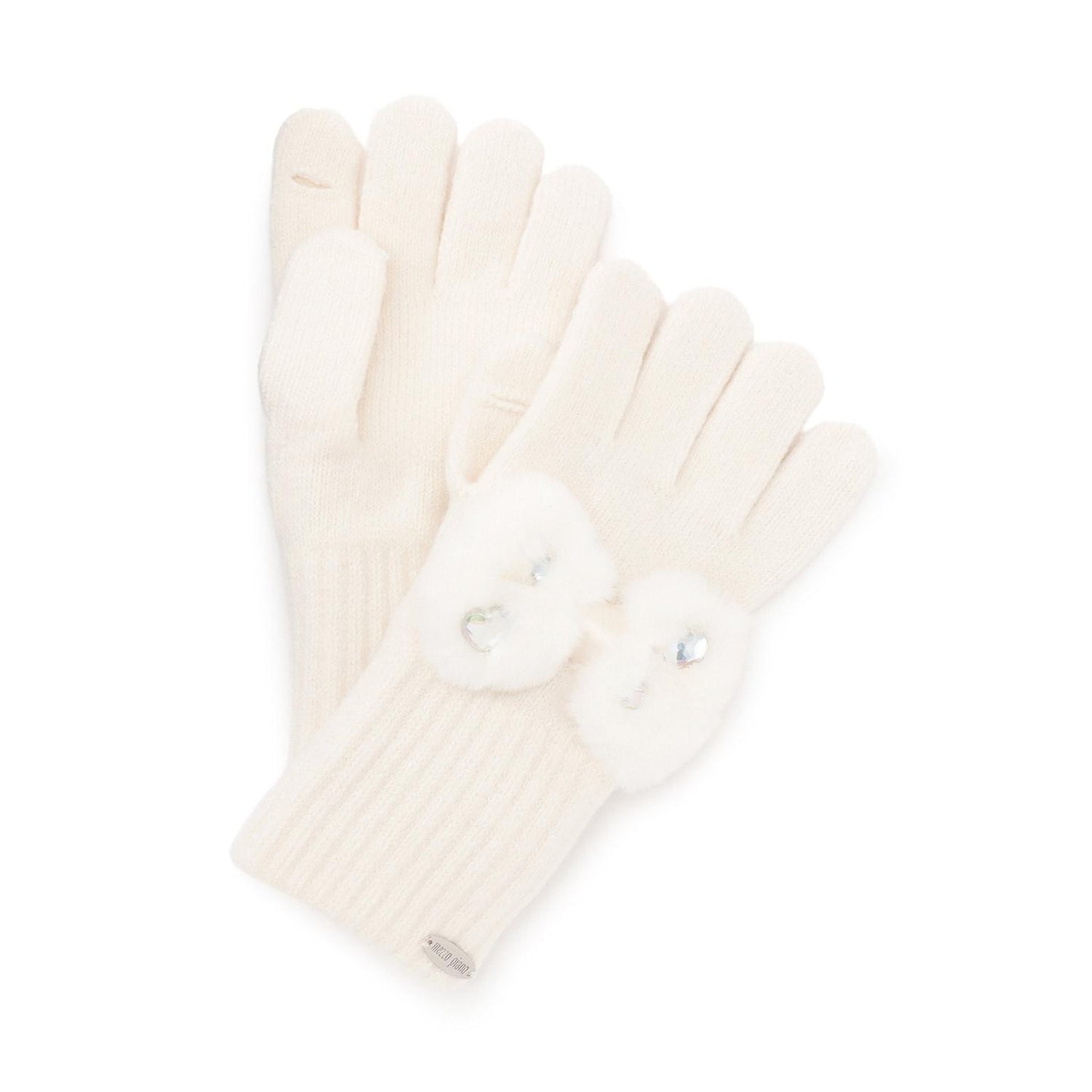 蝴蝶結仿皮草裝飾針織手套