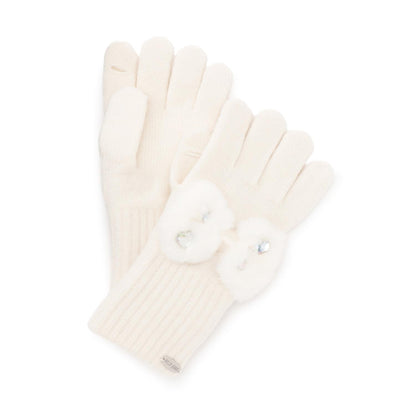 蝴蝶結仿皮草裝飾針織手套