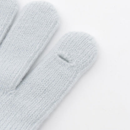 蝴蝶結仿皮草裝飾針織手套