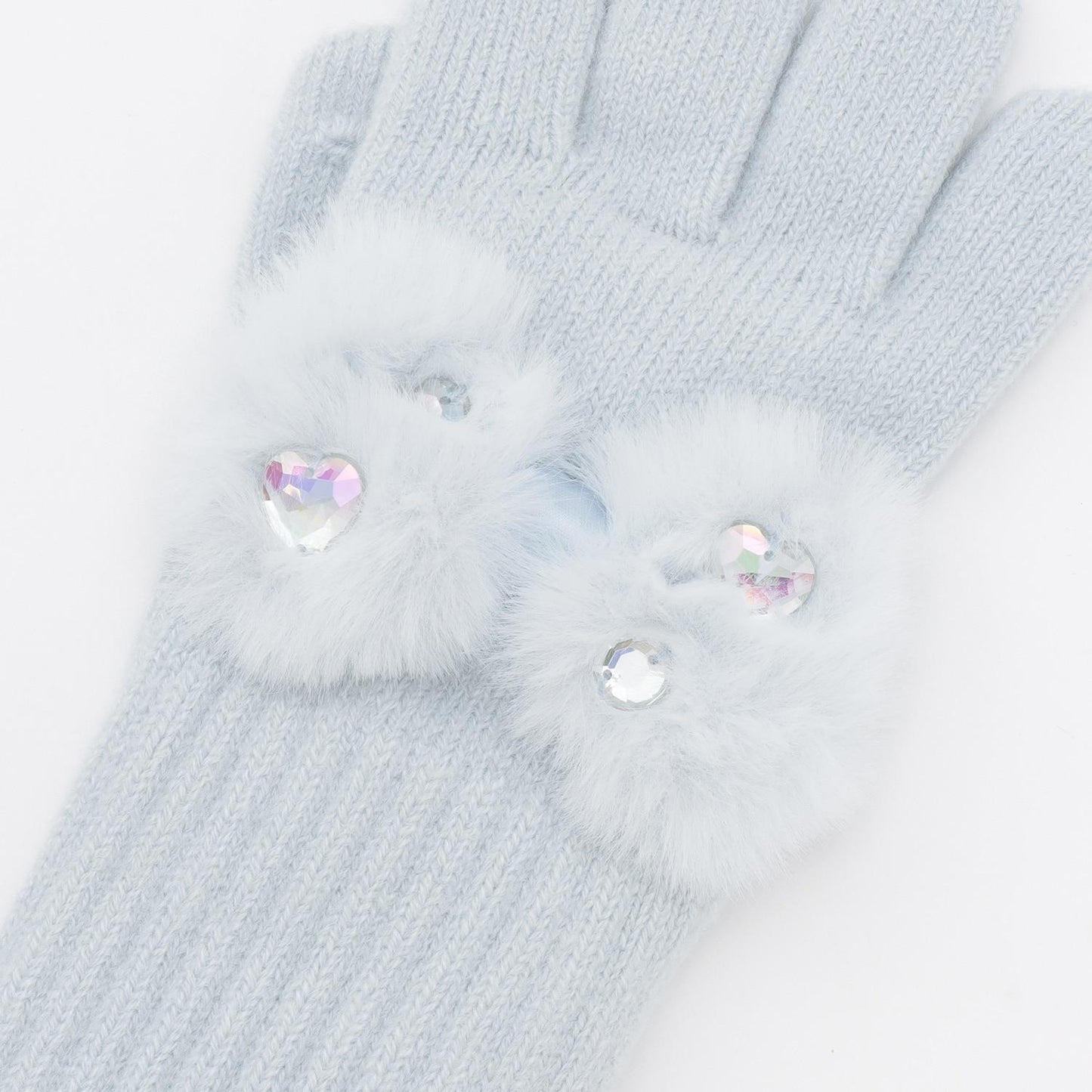 蝴蝶結仿皮草裝飾針織手套