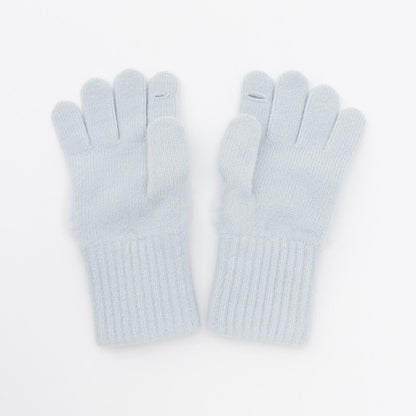 蝴蝶結仿皮草裝飾針織手套