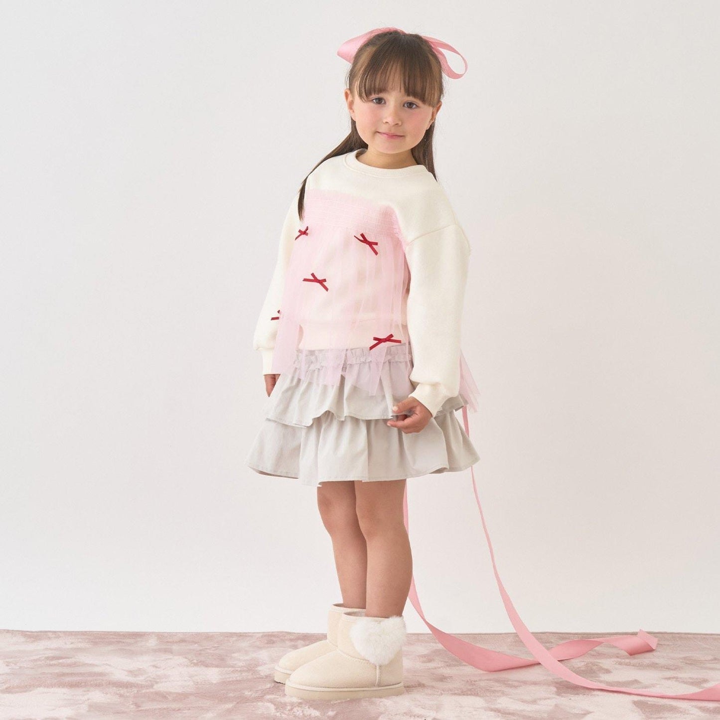 【Lycee mine 芭蕾系列】【加絨】帶蝴蝶結網紗拼接衛衣