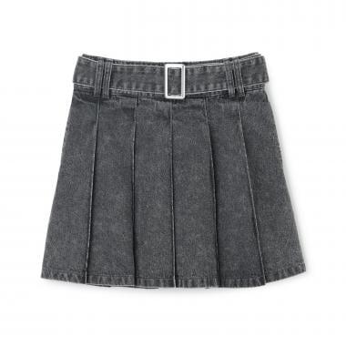 美腿顯瘦帶腰帶牛仔百褶裙