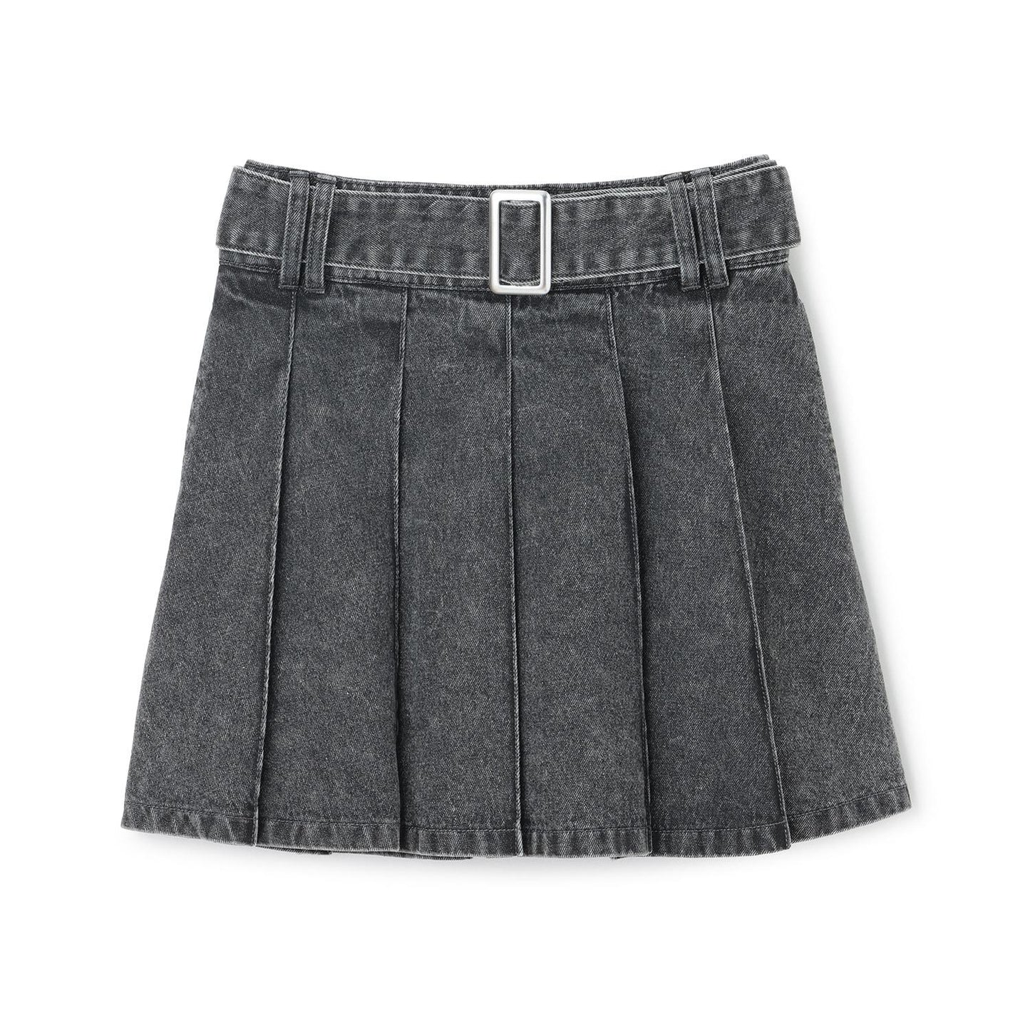 美腿顯瘦帶腰帶牛仔百褶裙