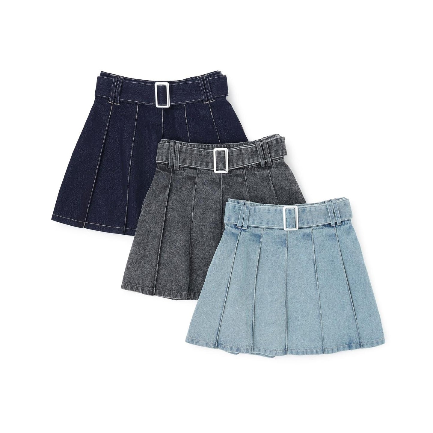 美腿顯瘦帶腰帶牛仔百褶裙