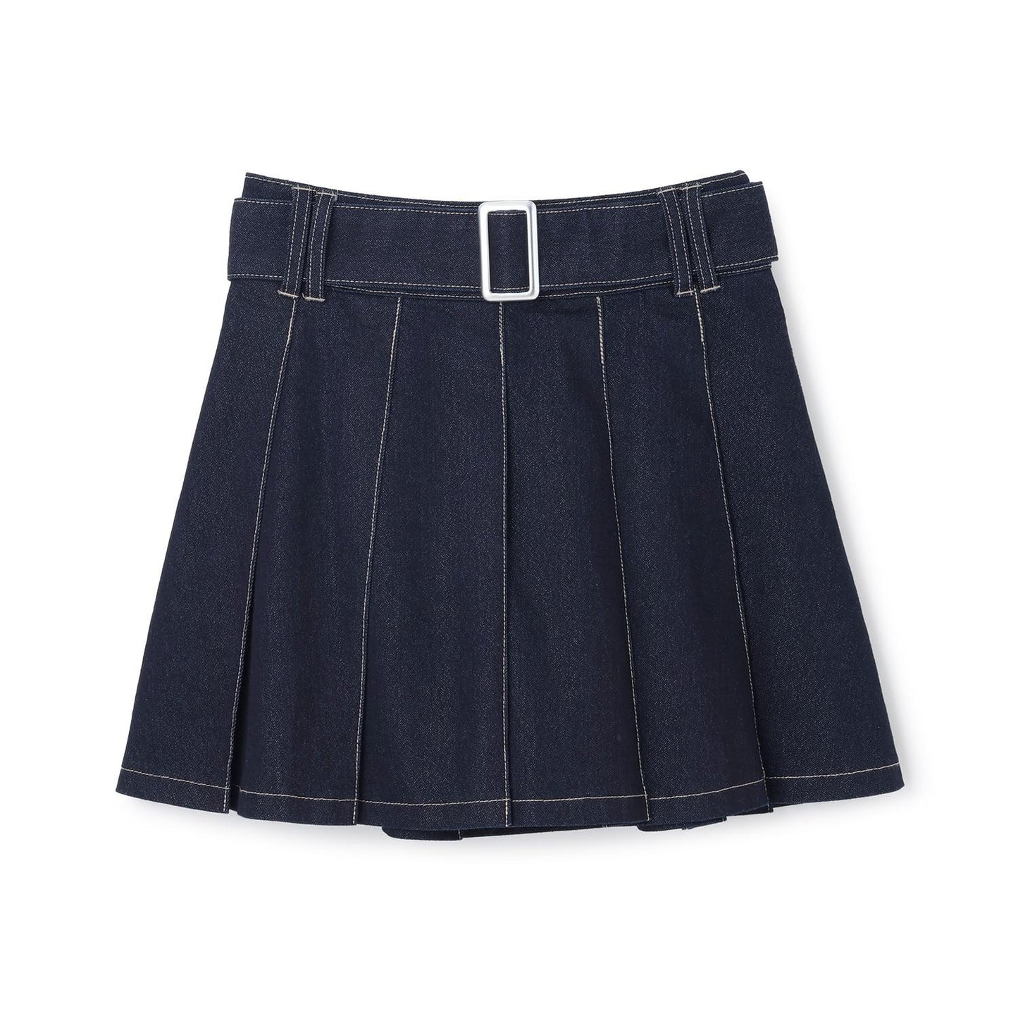 美腿顯瘦帶腰帶牛仔百褶裙