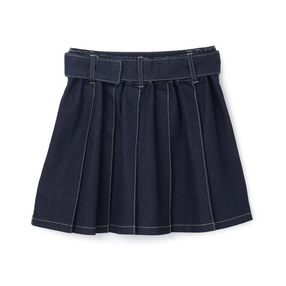 美腿顯瘦帶腰帶牛仔百褶裙