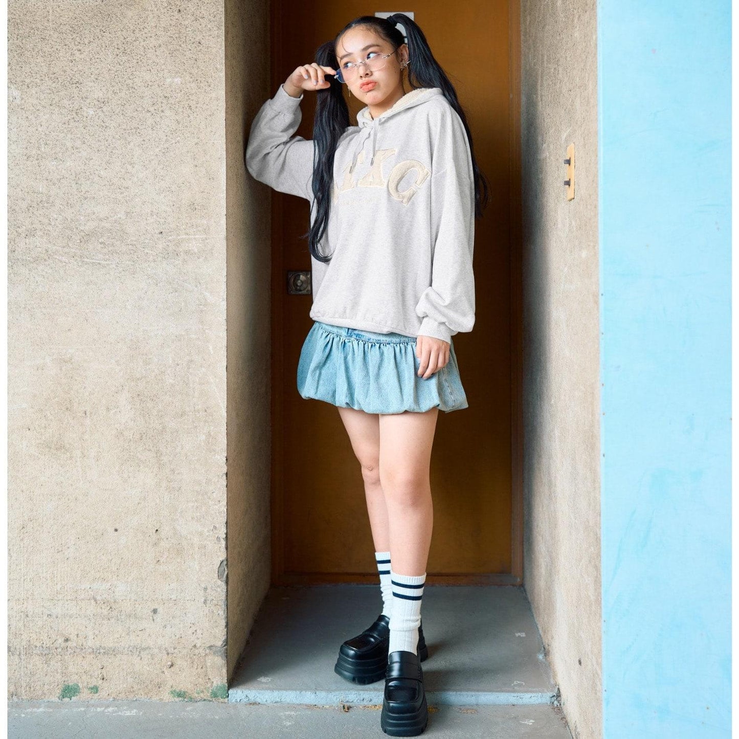 【LTXC】【100%純棉】加絨羊羔絨標誌連帽衛衣