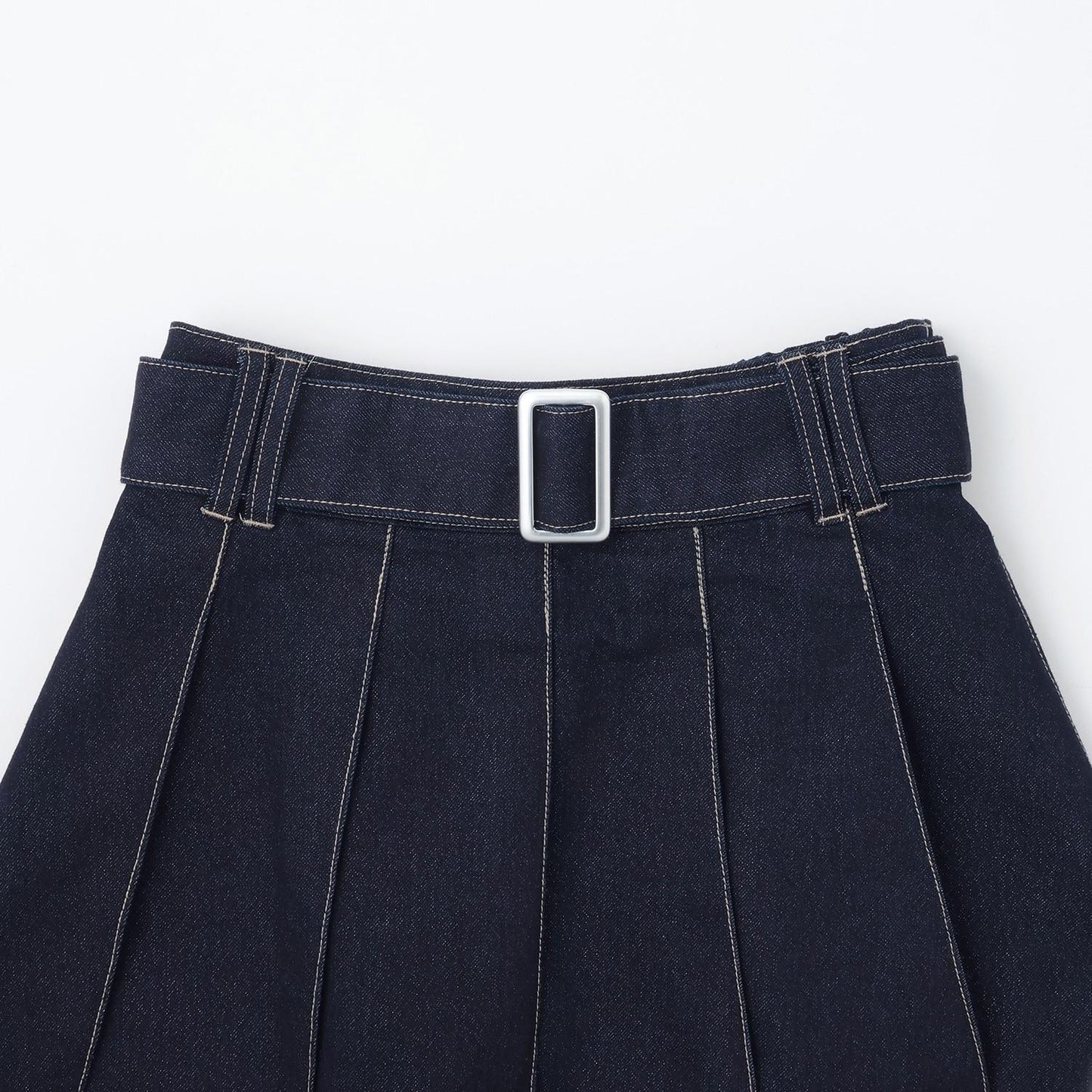 美腿顯瘦帶腰帶牛仔百褶裙