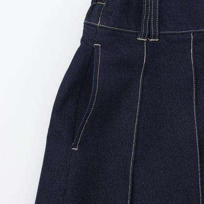 美腿顯瘦帶腰帶牛仔百褶裙