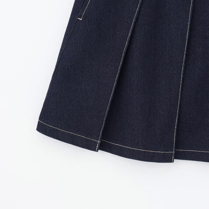 美腿顯瘦帶腰帶牛仔百褶裙