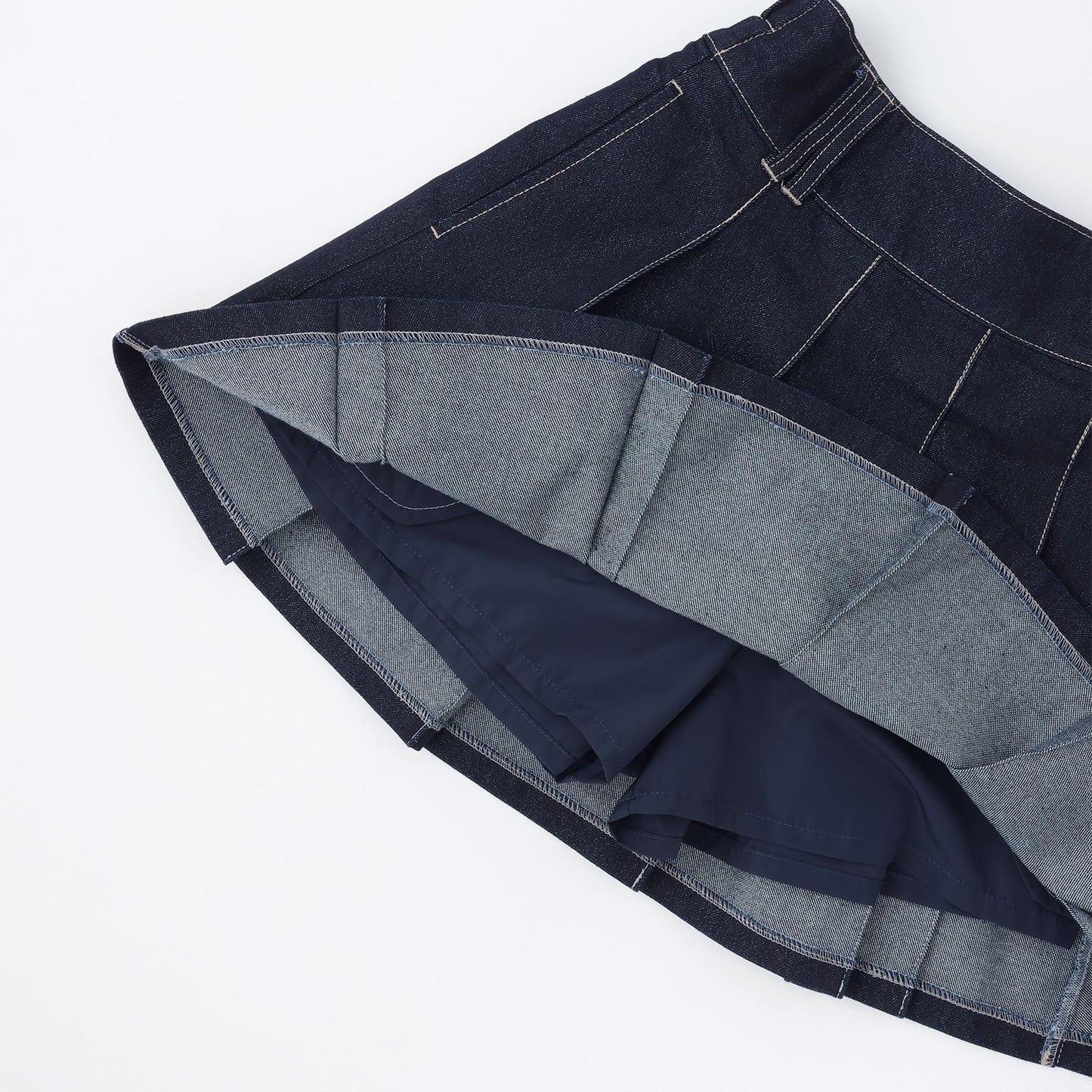 美腿顯瘦帶腰帶牛仔百褶裙