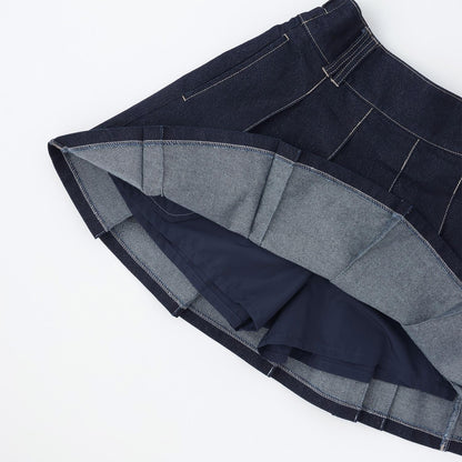 美腿顯瘦帶腰帶牛仔百褶裙