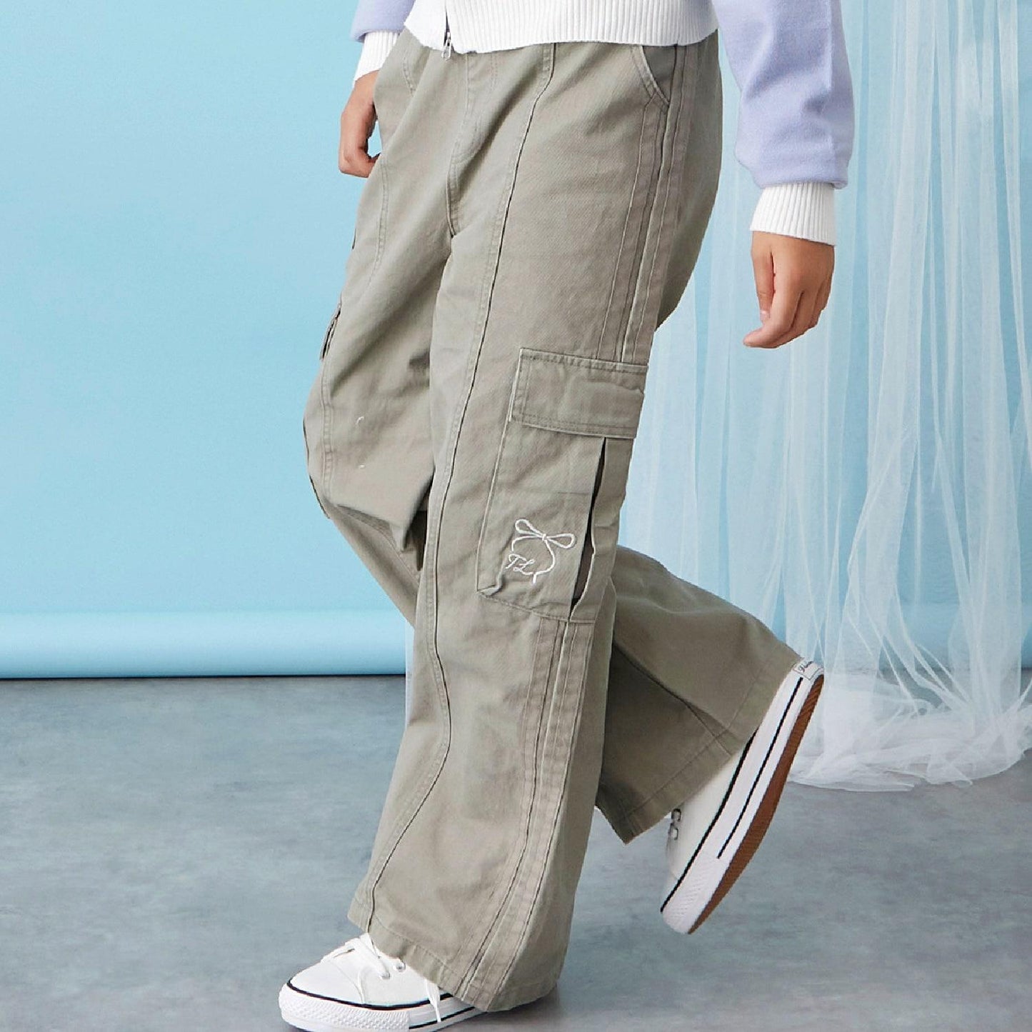 【trois lapins】側邊條紋工裝褲