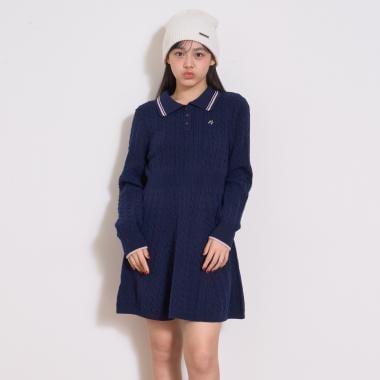 修身顯瘦針織翻領連衣裙