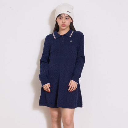 修身顯瘦針織翻領連衣裙