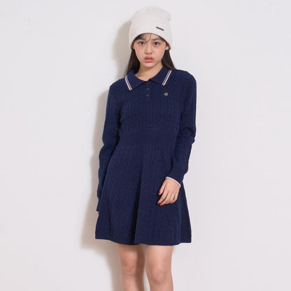 修身顯瘦針織翻領連衣裙