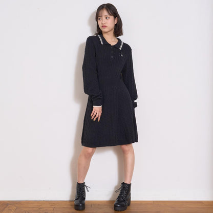 修身顯瘦針織翻領連衣裙