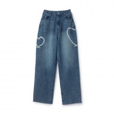 愛心圖案水洗牛仔褲