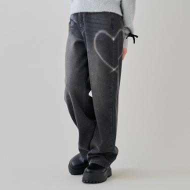 愛心圖案水洗牛仔褲