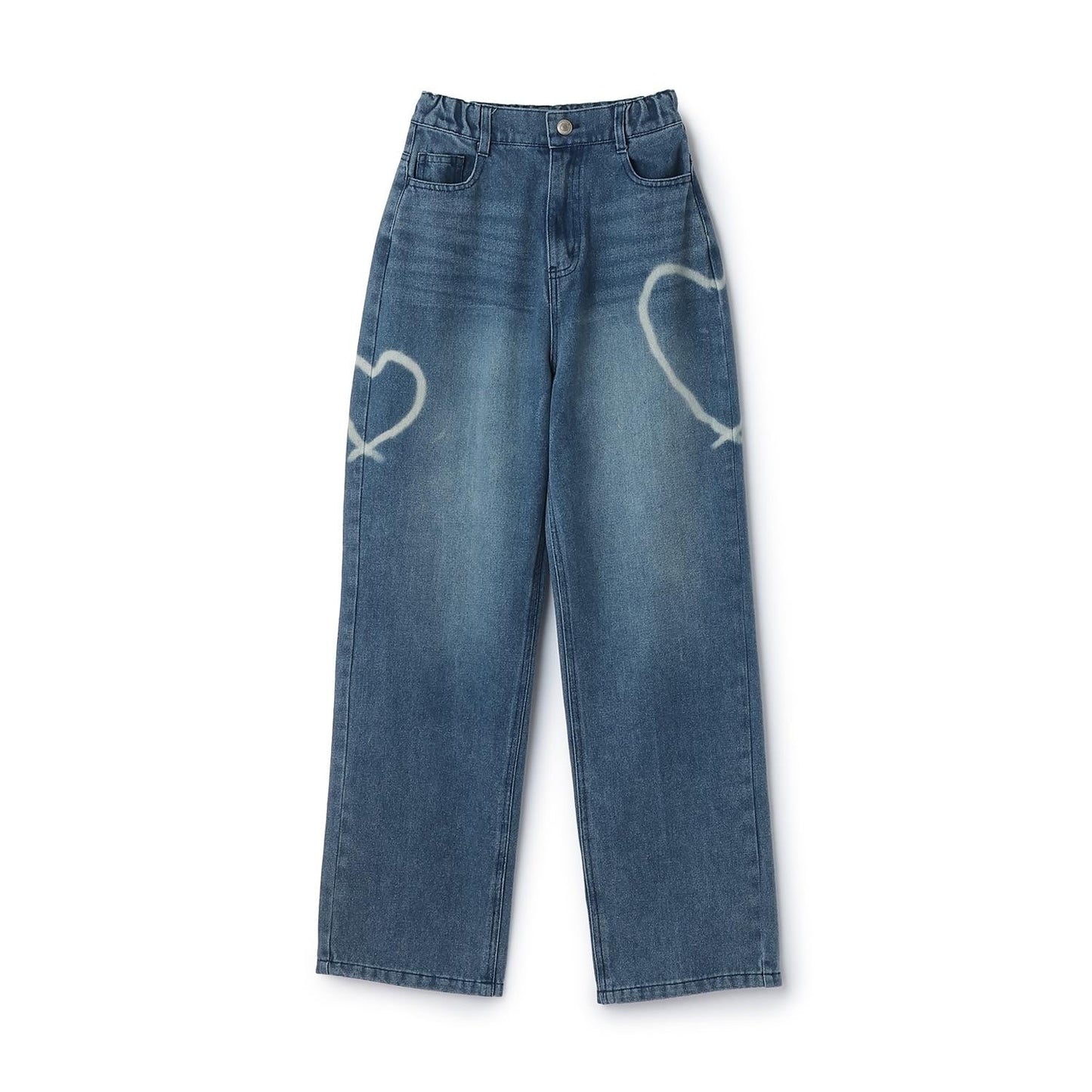 愛心圖案水洗牛仔褲