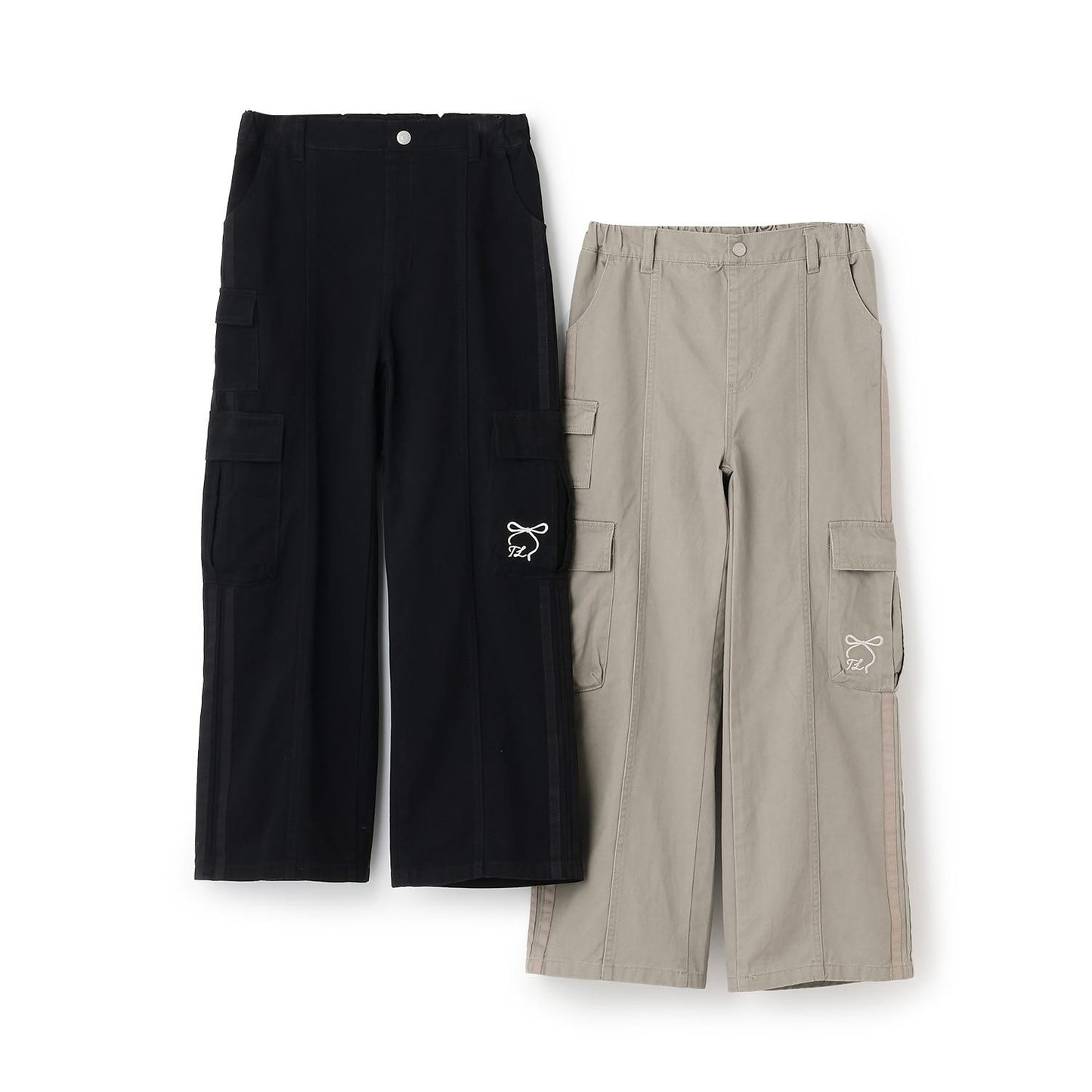 【trois lapins】側邊條紋工裝褲