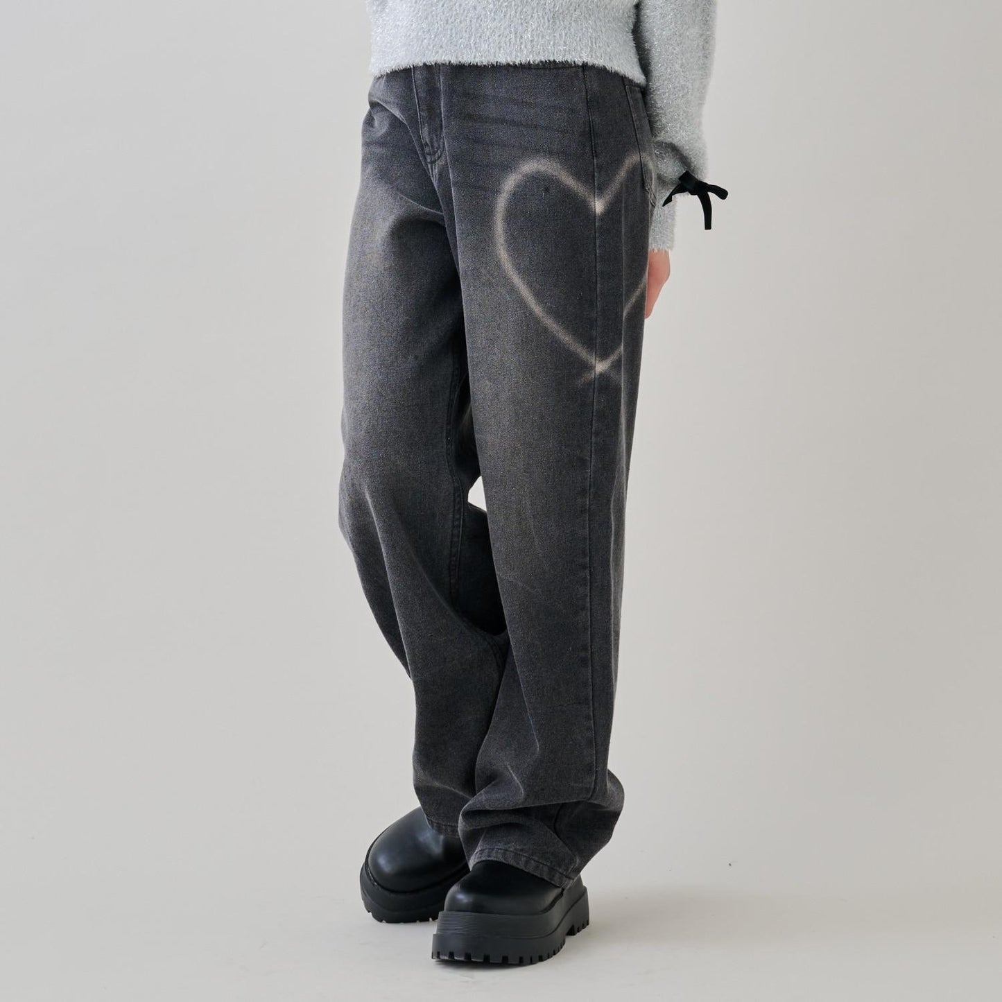 愛心圖案水洗牛仔褲