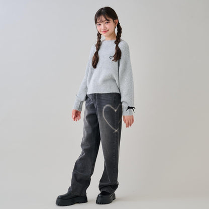 愛心圖案水洗牛仔褲