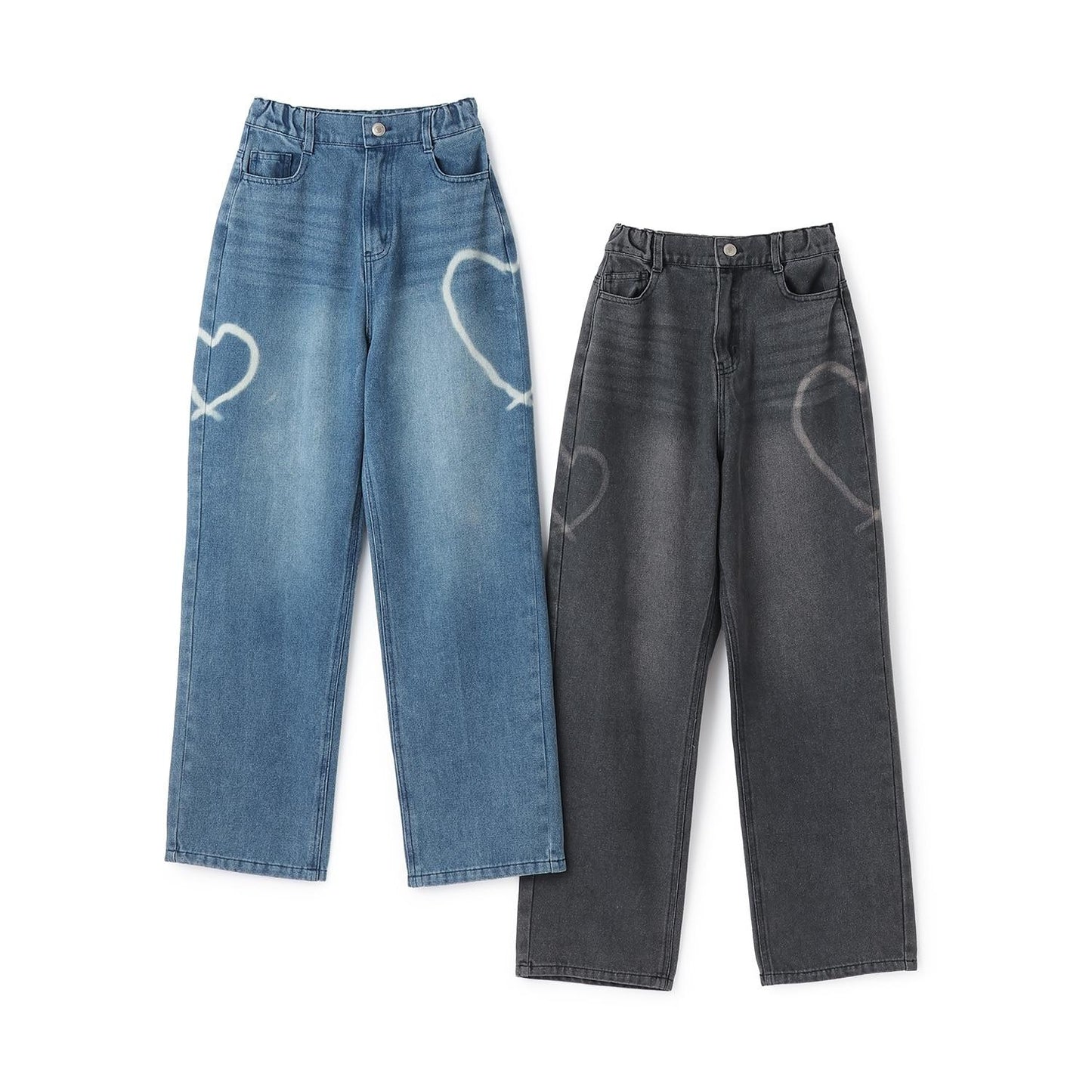 愛心圖案水洗牛仔褲