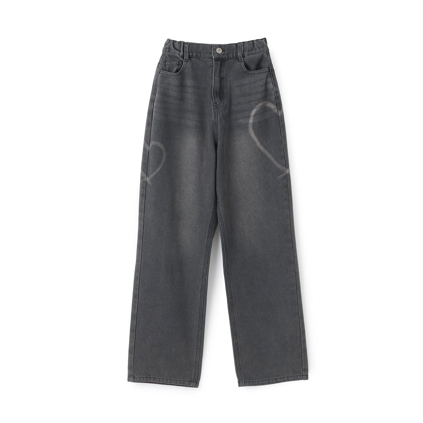 愛心圖案水洗牛仔褲