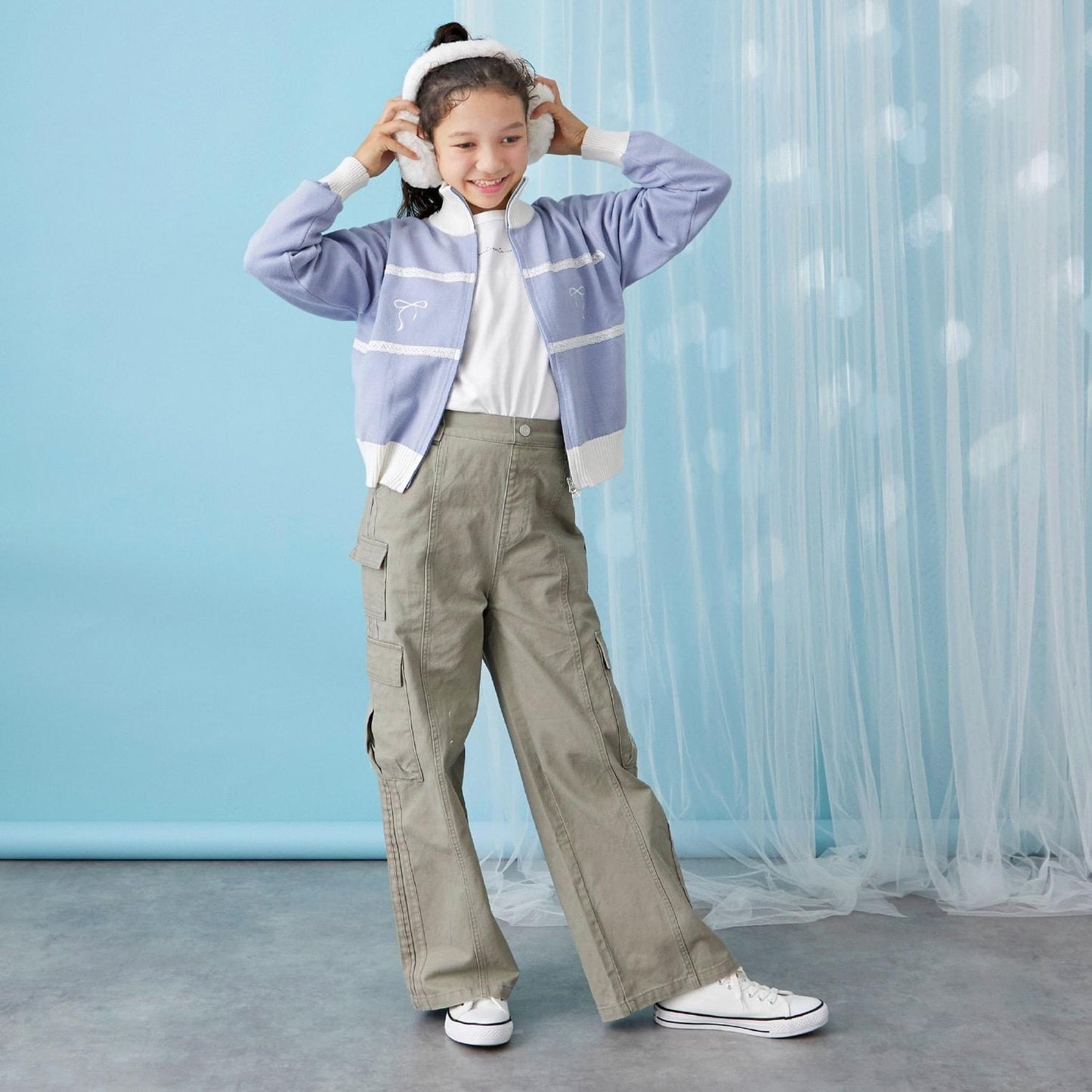 【trois lapins】側邊條紋工裝褲