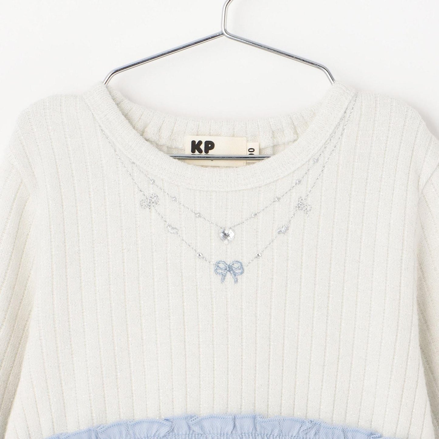 mimi醬刺繡亮絲羅紋拼接網紗連衣裙