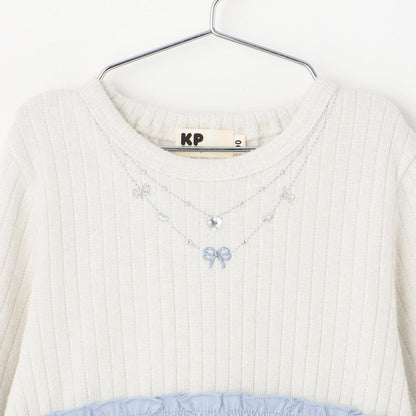 mimi醬刺繡亮絲羅紋拼接網紗連衣裙